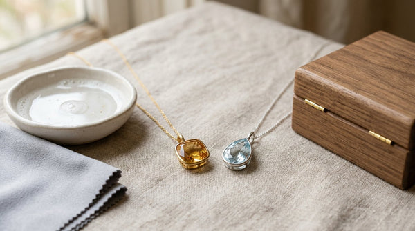 Citrine and topaz November birthstone jewelry with gentle cleaning supplies