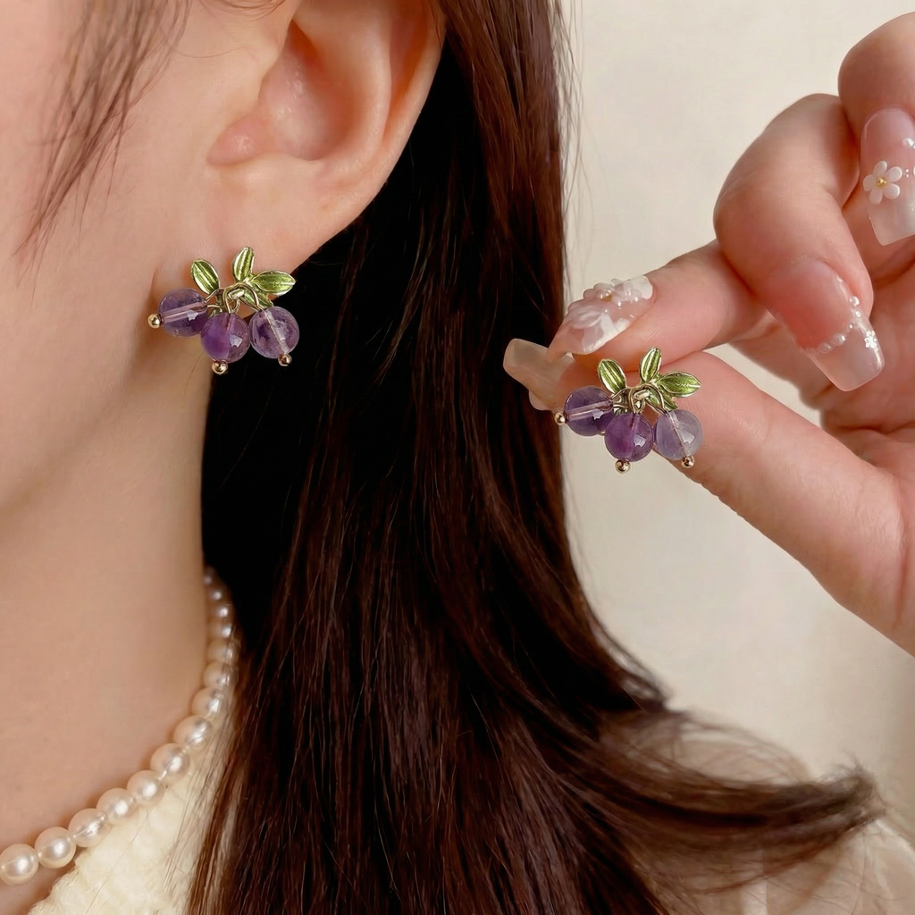 Amethyst Grape Cluster Earrings