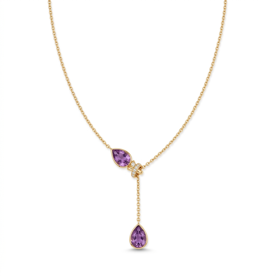 Heart Bead Drop Necklace in Clear Crystal or Amethyst