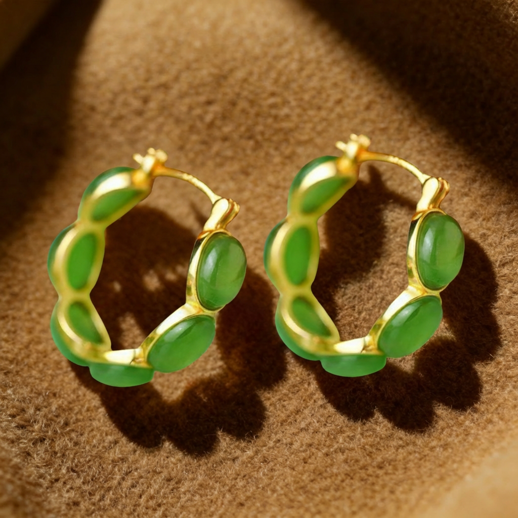 Oval Gemstone Hoop Earrings in Jasper or Sugilite