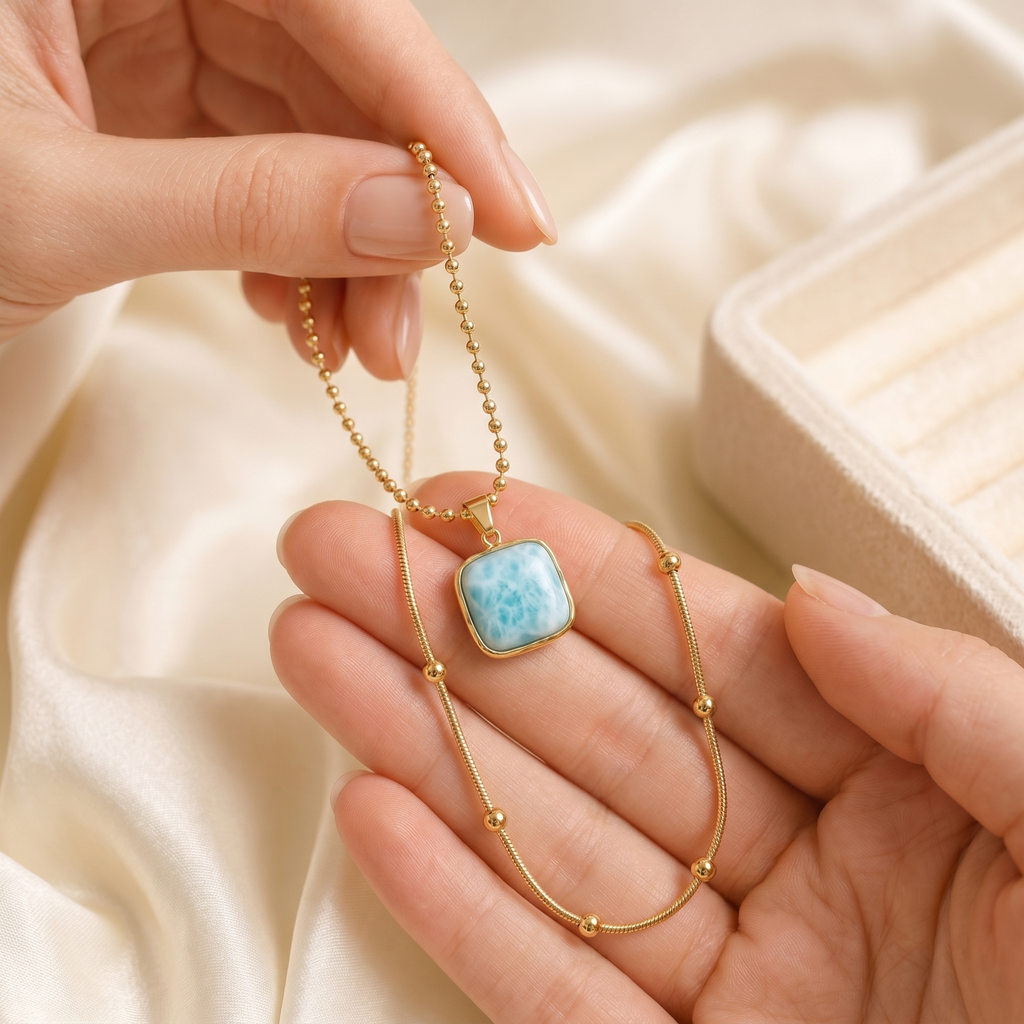 Amazonite Necklace in 18K Gold Plated Copper