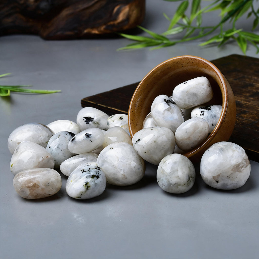 Black Spot White Moonstone Tumbled Stone 3