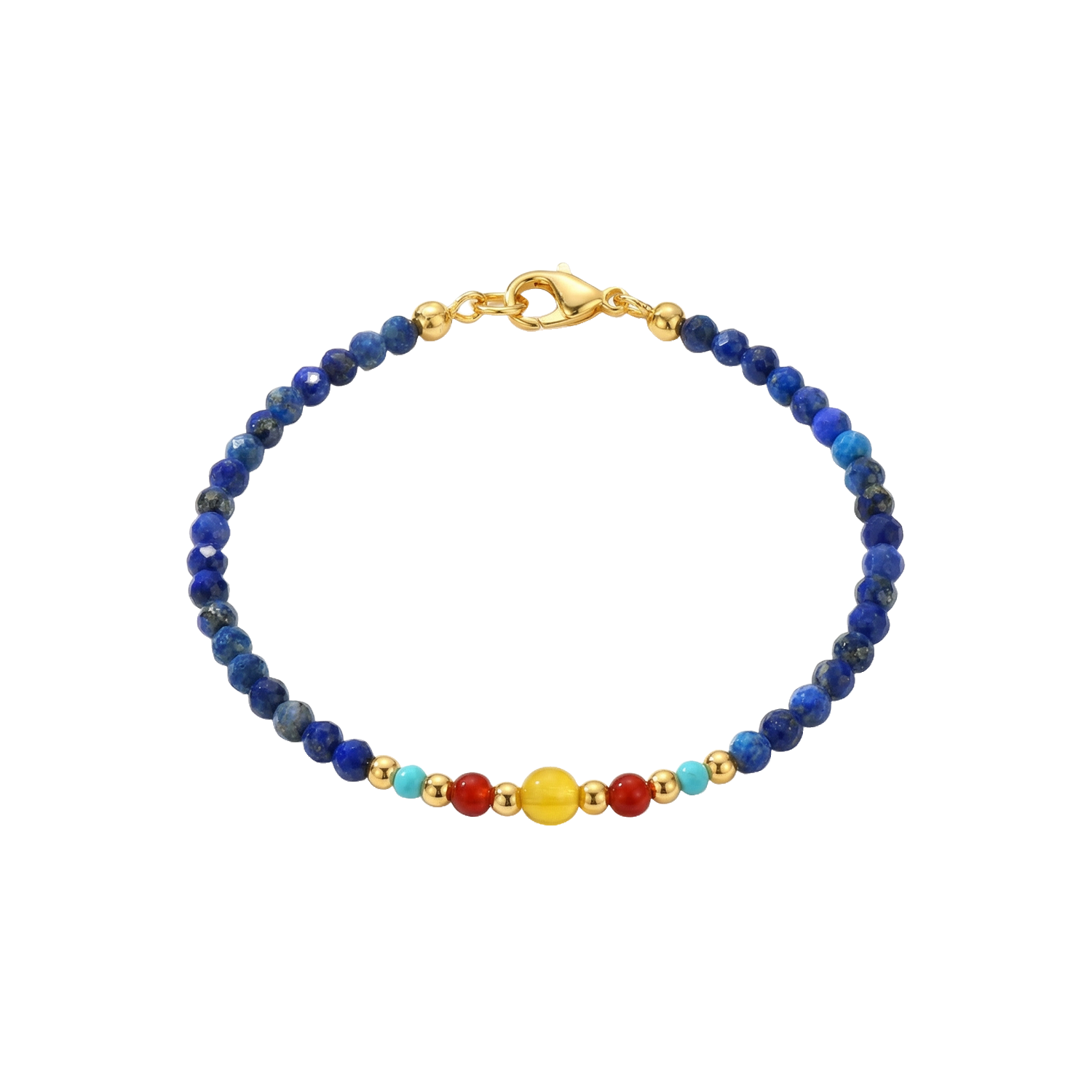 Lapis Lazuli, Carnelian & Turquoise Bracelet in 18K Gold-Plated Copper