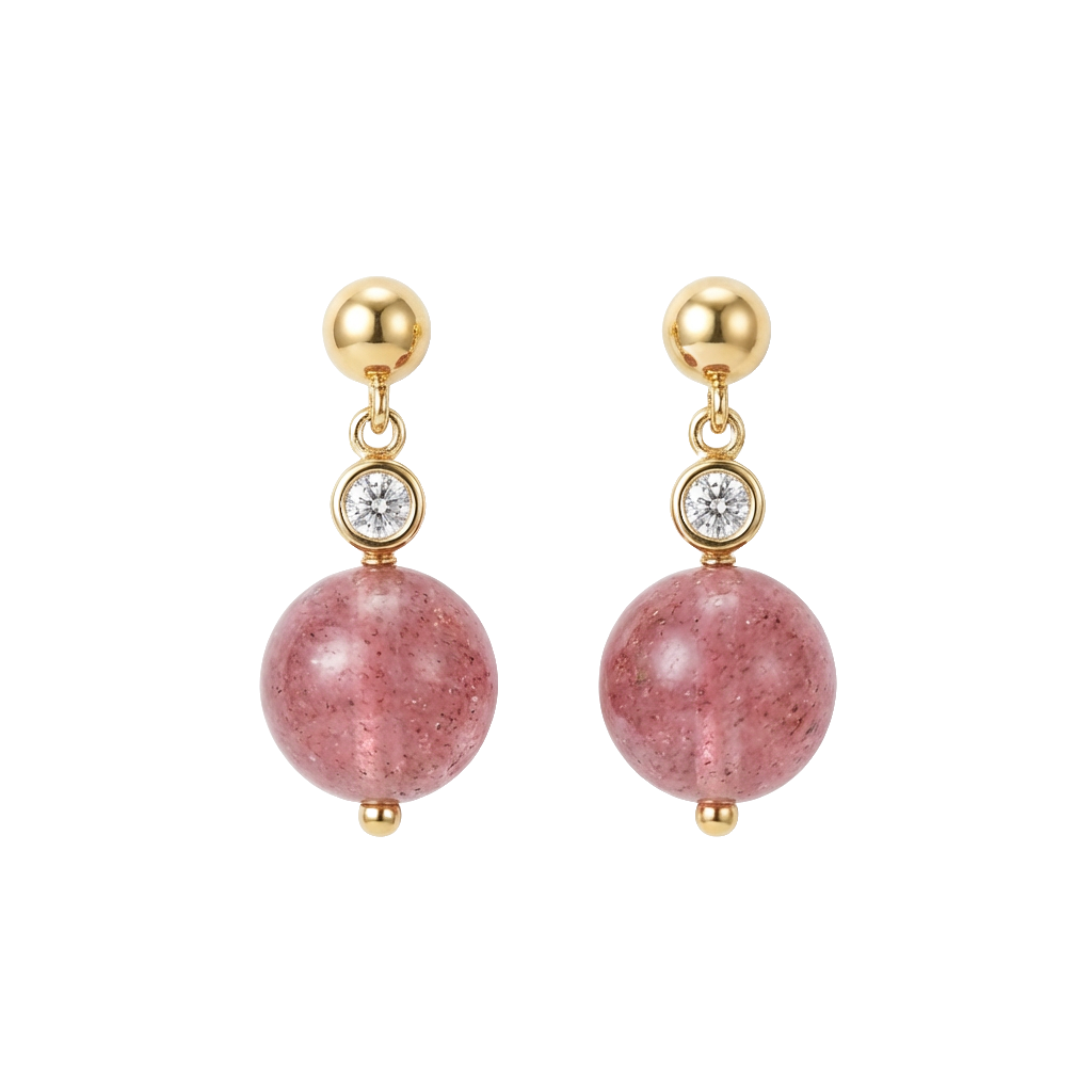 Strawberry Quartz Cubic Zirconia Earrings in 14K Gold Plated Metal
