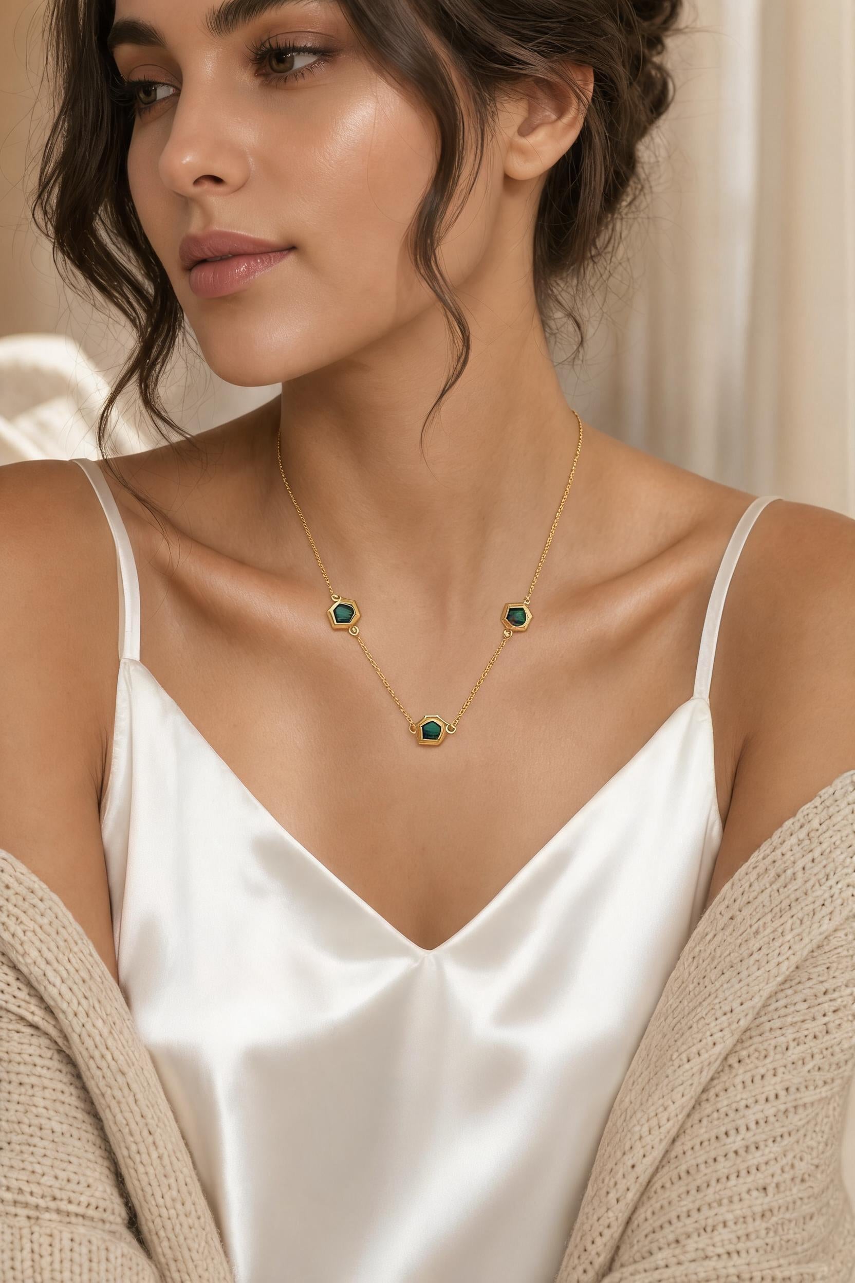 Malachite Necklace in 18K Gold Plated Copper