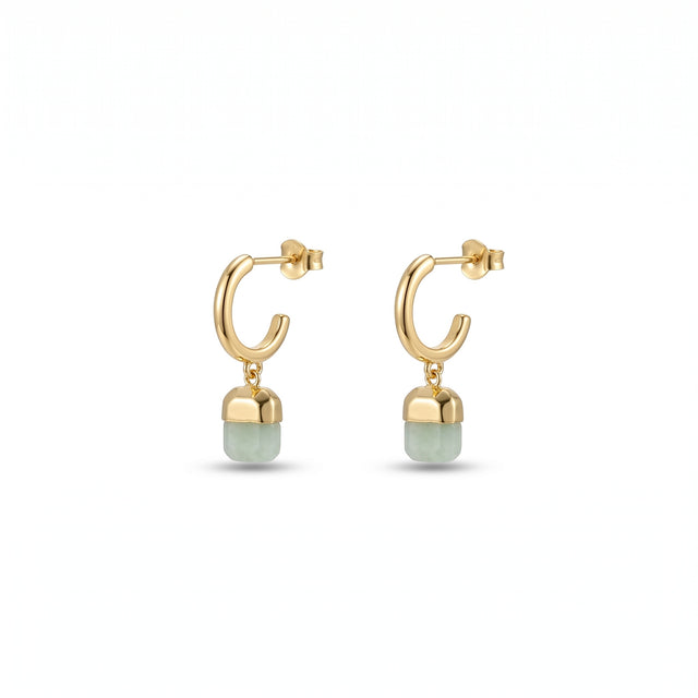 Tranquil Aura - Light Green Square Gemstone Drop Earrings